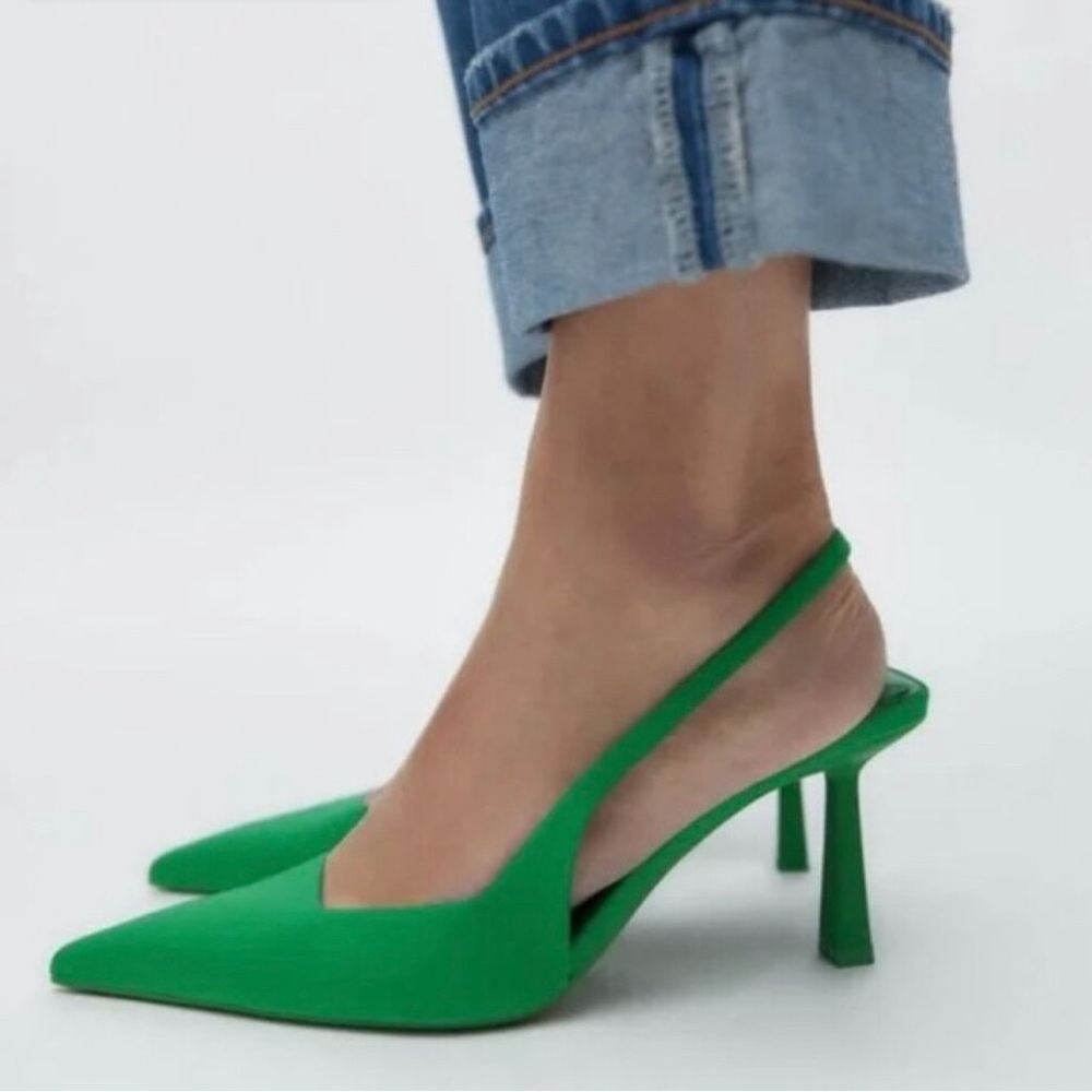 Zara Green Heeled Slingbacks